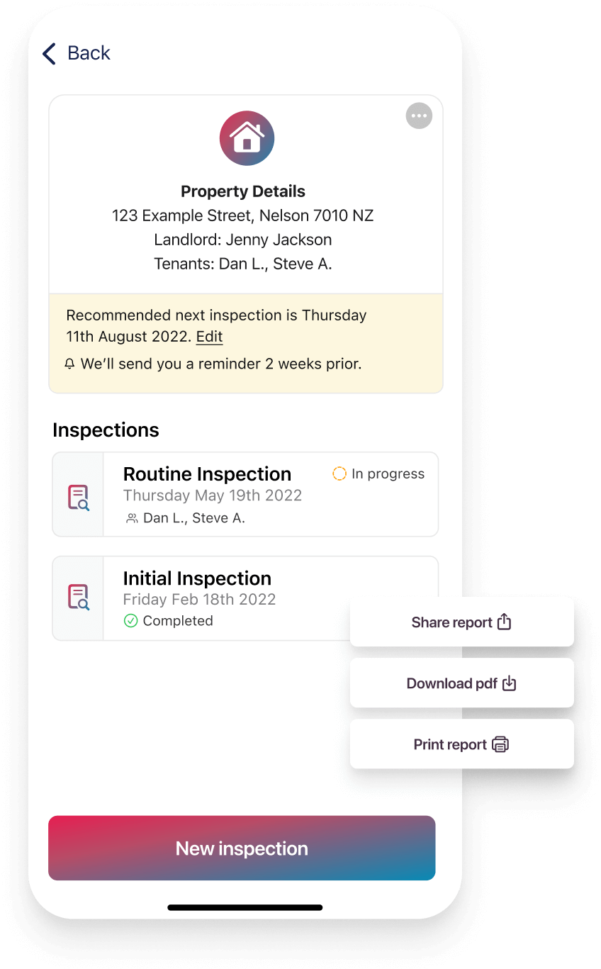 Download a PDF to store where you like, and get reminded for your next inspection