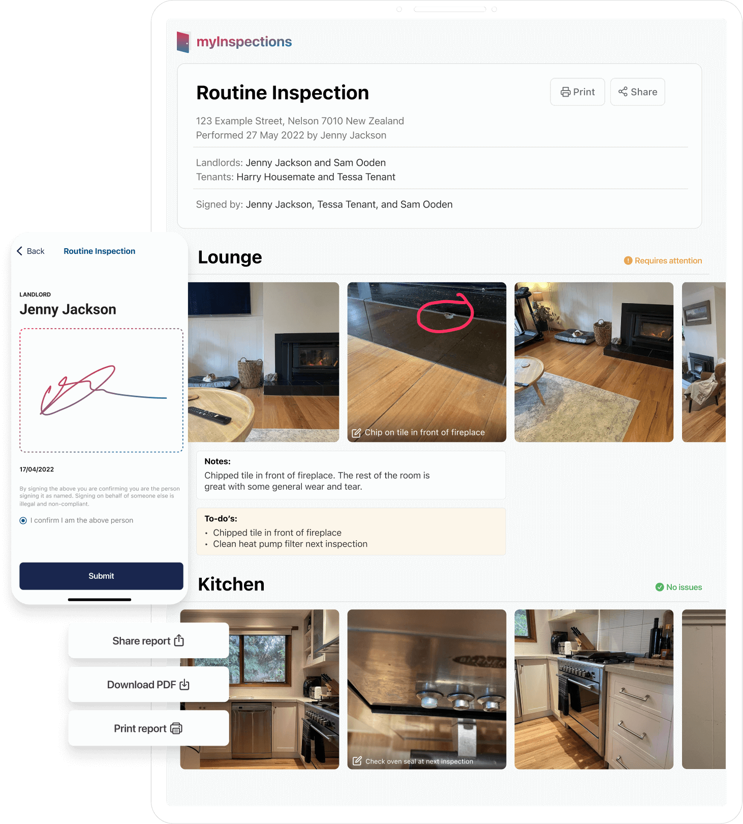 Your inspection can include images, notes and todos